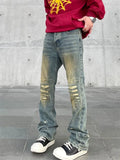 Ceekoo  -  Spring and Autumn High Street Jeans for Men Y2K Straight-leg Pants Splash-ink Button Pocket Washed Trousers A167