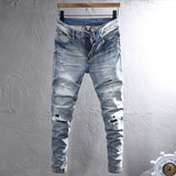 Ceekoo  Street Fashion Men Jeans High Quality Retro Blue Stretch Slim Fit Ripped Jeans Men Patched Designer Vintage Denim Pants Hombre