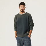 Ceekoo  -  Autumn men's work style knitwear casual loose large size gradient sweater men's patch round neck pullover tops