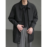 Ceekoo  -  High-end Korean Fashion Mid-length Windbreaker Jacket Man Autumn New Loose Casual Lapel Men's Windbreaker Trench Coat Men