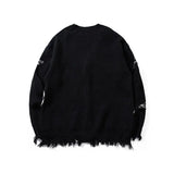 Ceekoo  -  Hip hop Goth Hole V Neck Sweater Jacket for Men and Women Autumn and Winter New Harajuku Retro Couple Knitted Cardigan Sweaters