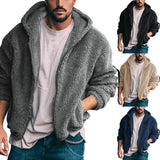 Ceekoo  -  Autumn Winter Men's Teddy Bear Polar Fleece Hooded Coat Fashion Solid Color Soft Long Sleeve Zipper Pocket Casual Loose Coat