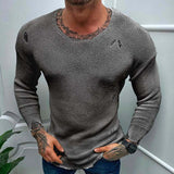 Ceekoo  -  Men's Casual Tops Spring Summer Fashion Solid  knit Long Sleeve Torn Sweater Male Tees Holiday Streetwear Chic Shirts