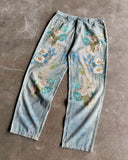 Ceekoo  -  Y2K Light Colored Flowers Trousers Mens Womens Hand Painted Literary Retro Casual Mid Waist Street Hip Hop Wide Leg Washed Jeans