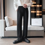 Ceekoo  -  Black Gray White Suit Pants Men Slim Fashion Social Mens Dress Pants Korean Casual Straight Pants Mens Office Formal Trousers