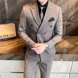 Ceekoo ( Blazer + Vest + Pants ) Fashion Striped Formal Business Double-breasted Men's Casual Suit Groom's Wedding Dress Party Tuxedo