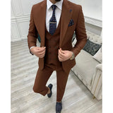 Ceekoo  -  New Wedding Men Suits Solid Color Peaked Lapel Business Casual Formal Costume Homme Slim Fit 3 Pcs Set Jacket Vest Pants