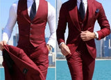 Ceekoo  Burgundy Classic Men Suits 3 Pieces Tuxedo Peak Lapel Groomsmen Wedding Suits Set Fashion Men Business Blazer Jacket+Pants+Vest