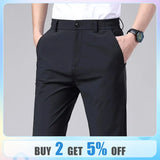 Ceekoo Summer Casual Pants Men Thin Business Stretch Slim Elastic Waist Jogger Korean Classic Thin Black Gray Blue Trousers Male