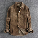 Ceekoo Vintage washed corduroy long-sleeved shirt men's simple and loose-fitting winter thick-style shirt coat