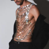 Ceekoo  -  Unique Fashionable Men's Body Chain Crystal Multi-layer Cross-border Best Seller Exaggerated Chest Chain Accessory