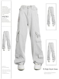 Ceekoo  Women's White Cargo Jeans Vintage Korean 90s Aesthetic Y2k Denim Trousers Harajuku High Waist Cowboy Pants 2000s Trashy Clothes