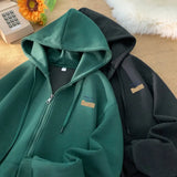 Ceekoo  - Dark Green Hooded Cardigan Sweatshirt Autumn Men Heavyweight Trend Daily Hoodie Sweatshirt Large Size Loose Zipper Hoodie Coat