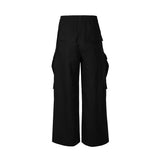 Ceekoo Ro Style Wide Leg Drawstring Black Cargo Pants Unisex Straight Baggy Casual Overalls Men's Streetwear Loose Oversized Trousers