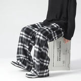 Ceekoo  -  baggy jeans Men's Y2K Baggy Plaid Pants Wide Leg Pants Harajuku Trousers Tweed Casual Korean Autumn Clothes