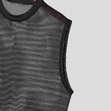 Ceekoo  -  Streetwear Mens Fashion Mesh Tank Tops Hollow Out See Through Sexy Vest Men Summer Trendy Solid Color Loose Sleeveless Camisoles