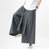 Ceekoo Chinese Style Coton Linen Pants Men Summer Harajuku Streetwear Wide Leg Pants Male Loose Elastic Waist Casual Trousers