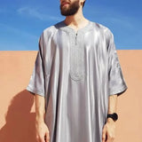 Ceekoo   New Men Arab Muslim Fashion Islamic Clothing Men Embroidered Jubba Thobes Homme Moroccan Kaftan Eid Prayer Long Robe Dress