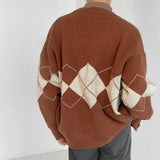 Ceekoo  - Men's Brown Y2K Knit Sweater Cardigan Retro Winter Blouse Outerwear Knitwear Korean Autumn Clothes Male