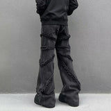  Ceekoo  Y2K Punk Black American Street Rock Retro High Waist Oversized Jeans Men Raw Edge Washed Darkwear Wide Leg Trousers Men