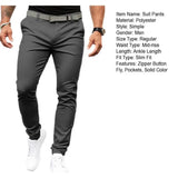 Ceekoo  Men Solid Color Suit Long Pants Mid-rise Slant Pockets Zipper Fly Slim Fit Business Office Trousers Fine Sewing Pants Workwear