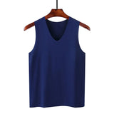 Ceekoo Male Summer Ice Silk T-Shirts Sleeveless V-Neck Vest Tank Top Breathable Cool Sports Undershirt Casual Gyms Running Vest M-5XL