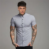 Ceekoo Summer Fashion Slim Fit Button Short Sleeve Shirts Men Casual Sportswear Dress Shirt Male Hipster Shirts Tops Fitness Clothing