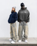 Ceekoo American Gothic Patchwork Raw Edge Embroidered Letter Jeans Men's Street Hip-Hop Harajuku High Waisted Wide Leg Pants