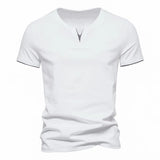 Ceekoo 100% Cotton Men T-shirt V-neck Fashion Design Slim Fit Soild T-shirts Male Tops Tees Short Sleeve T Shirt For Men