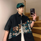 Ceekoo Summer Embroidered Shirt Men Fashion Retro Flower Shirts Men Japanese Streetwear Loose Short Sleeved Shirt Mens Large Size M-5XL