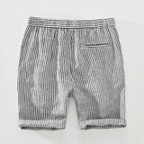 Ceekoo Striped Shorts for Men Japanese Style Pure Linen Casual Elastic Waist Button Up Short Pants  Summer New