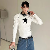 Ceekoo  -  Men's T-shirt Fashion Pullover Long Sleeve T-shirt Round Collar Contrast Color Geometric Patter Pathchwork Male Top 9A8650