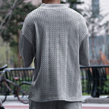 Ceekoo  -  Spring and autumn new European and American men's jacquard loose knitting solid color leisure V-neck long sleeve sweater