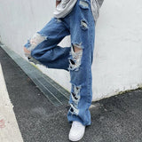 Ceekoo  -  fall outfits Women's Y2K Clothes Ripped Jeans High Street Baggy Jeans Summer Mopping Harem Wide Punk Straight Denim Pants Jeans Men