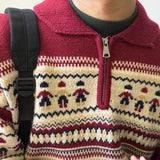 Ceekoo  -  fall outfits Japan Women's Men's Red Brown Zip Christmas Y2K Knitwear Pullovers Sweatshirts Striped Turtleneck Sweater Jumper Korean Style