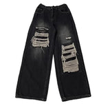 Ceekoo New Trendy American Retro Street Appliques Hole Design Niche Jeans Men's Ins Trend Washed Loose Straight Pants Large Size