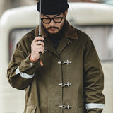 Ceekoo  -  Vintage Corduroy Turn-down Trench Coat for Men Autumn Dark Green Mid-length Jacket Men's Loose-fit Outerwear Streetwear