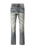 Ceekoo  -  High Street Jeans Men's Tie Dye Made Old Wash Straight Leg Pants Button-pocket Fashion Trousers Loose A164