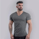 Ceekoo  Summer Cotton T-shirt Men V-neck Fashion Design Slim Fit Soild Sports T-shirts Male Tops Tees Short Sleeve T Shirt For Men