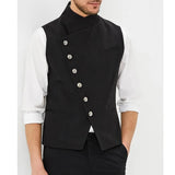 Ceekoo  -  Latest Design Vest Male Chic Single Breasted Stand Collar Sleeveless Top Smart Casual Wedding Waistcoat Solid Color Slim Fit