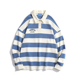 Ceekoo Oversize 150kg vintage stripes contrast polo shirts super Loose style Streetwear Long Sleeve polo male Tops Embroidered letter