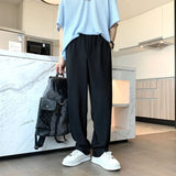 Ceekoo  -  Summer Pleated Pants Men Fashion Oversized Ice Silk Pants Men Japanese Streetwear Loose Straight Pants Mens Casual Trousers