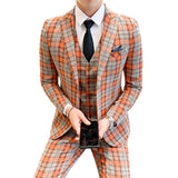 Ceekoo ( Jackets + Vest + Pants ) New Fashion Boutique Plaid Mens Casual Business Suit Groom Wedding Dress Suit 3pces Set Male Blazer