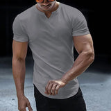 Ceekoo New in Men Tops V Neck Short Sleeve Hem Men T shirt Summer Solid Color Simple Tee Shirt Streetwear