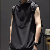 Ceekoo  Summer Casual Pullover Shirt Tess Vest Men's Loose Sleeveless Hooded Cool Boy Versatile Sports Tops Solid Undershirt