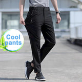 Ceekoo  Summer Cool Pants Men Ice Silk Pants Stretch Breathable Straight Leg Pant Plus Szie 8XL Quick Dry Elastic Waist Trousers Slim