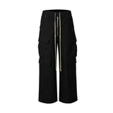 Ceekoo Ro Style Wide Leg Drawstring Black Cargo Pants Unisex Straight Baggy Casual Overalls Men's Streetwear Loose Oversized Trousers