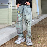 Ceekoo  -  baggy jeans Streetwear High-end personalized graffiti jeans men American high street tide loose straight wide-legged casual pants