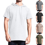 Ceekoo  -   New summer jacquard style small checkered short sleeve loose sports casual hooded hoodie men