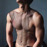 Ceekoo  -  Flash Diamond Vest Mesh Navel Tank Tops Men's Sexy Fishnet Perspective Personality T-shirt Trend Nightclub Unisex Sexy Underwear